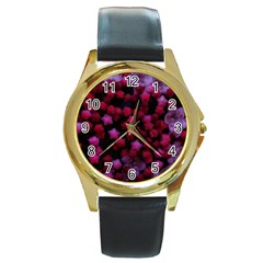 Floral Stars -purple Round Gold Metal Watch by okhismakingart