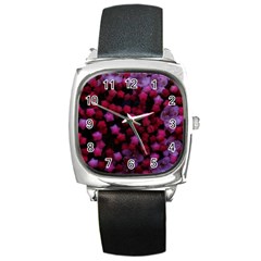 Floral Stars -purple Square Metal Watch by okhismakingart