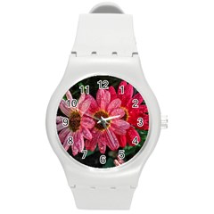 Three Dripping Flowers Round Plastic Sport Watch (m) by okhismakingart