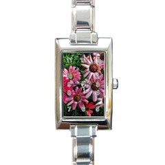 Pink Asters Rectangle Italian Charm Watch by okhismakingart