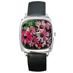 Pink Asters Square Metal Watch by okhismakingart