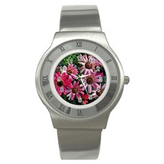 Pink Asters Stainless Steel Watch by okhismakingart