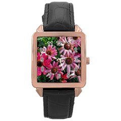 Pink Asters Rose Gold Leather Watch  by okhismakingart