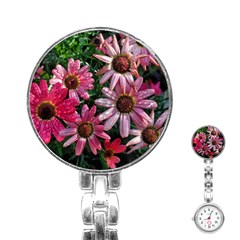 Pink Asters Stainless Steel Nurses Watch by okhismakingart