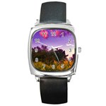 Purple Afternoon Square Metal Watch Front