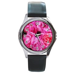 Pink Roses Round Metal Watch by okhismakingart