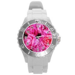 Pink Roses Round Plastic Sport Watch (l) by okhismakingart