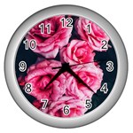 Pink Roses II Wall Clock (Silver) Front