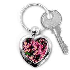 Pink Flower Bushes Key Chains (heart)  by okhismakingart