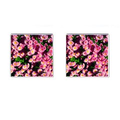 Pink Flower Bushes Cufflinks (square) by okhismakingart