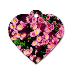 Pink Flower Bushes Dog Tag Heart (two Sides) by okhismakingart