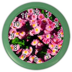 Pink Flower Bushes Color Wall Clock by okhismakingart