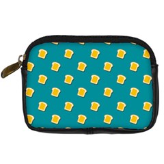 Toast With Cheese Pattern Turquoise Green Background Retro Funny Food Digital Camera Leather Case by genx