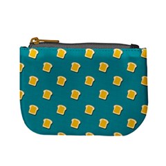 Toast With Cheese Pattern Turquoise Green Background Retro Funny Food Mini Coin Purse by genx