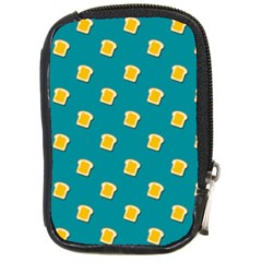 Toast With Cheese Pattern Turquoise Green Background Retro Funny Food Compact Camera Leather Case