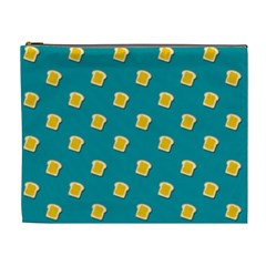 Toast With Cheese Pattern Turquoise Green Background Retro Funny Food Cosmetic Bag (xl) by genx