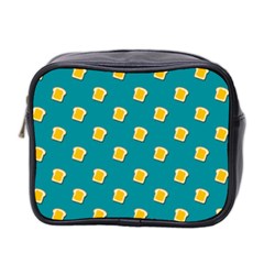 Toast With Cheese Pattern Turquoise Green Background Retro Funny Food Mini Toiletries Bag (two Sides) by genx