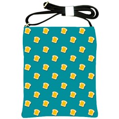 Toast With Cheese Pattern Turquoise Green Background Retro Funny Food Shoulder Sling Bag by genx