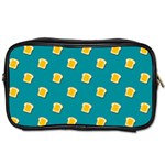 Toast With Cheese Pattern Turquoise Green Background Retro funny food Toiletries Bag (One Side) Front