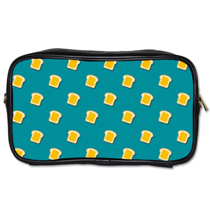 Toast With Cheese Pattern Turquoise Green Background Retro funny food Toiletries Bag (One Side)