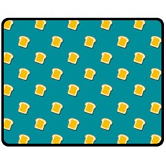 Toast With Cheese Pattern Turquoise Green Background Retro Funny Food Fleece Blanket (medium)  by genx