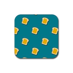 Toast With Cheese Pattern Turquoise Green Background Retro Funny Food Rubber Coaster (square)  by genx