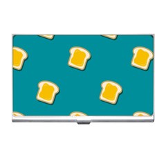 Toast With Cheese Pattern Turquoise Green Background Retro Funny Food Business Card Holder by genx