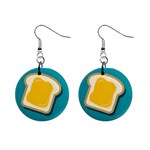 Toast With Cheese Pattern Turquoise Green Background Retro funny food Mini Button Earrings Front