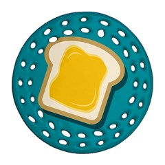 Toast With Cheese Pattern Turquoise Green Background Retro Funny Food Round Filigree Ornament (two Sides) by genx