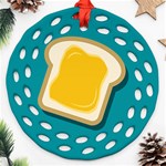 Toast With Cheese Pattern Turquoise Green Background Retro funny food Round Filigree Ornament (Two Sides) Front