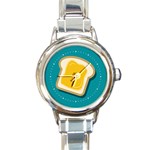 Toast With Cheese Pattern Turquoise Green Background Retro funny food Round Italian Charm Watch Front