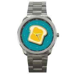 Toast With Cheese Pattern Turquoise Green Background Retro Funny Food Sport Metal Watch by genx