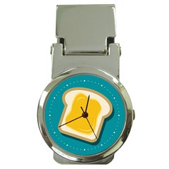 Toast With Cheese Pattern Turquoise Green Background Retro Funny Food Money Clip Watches by genx