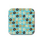 Donuts Pattern With Bites bright pastel blue and brown Rubber Coaster (Square)  Front