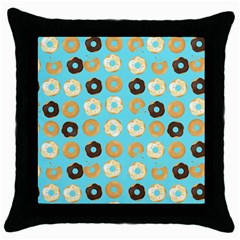 Donuts Pattern With Bites Bright Pastel Blue And Brown Throw Pillow Case (black) by genx