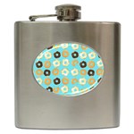 Donuts Pattern With Bites bright pastel blue and brown Hip Flask (6 oz) Front