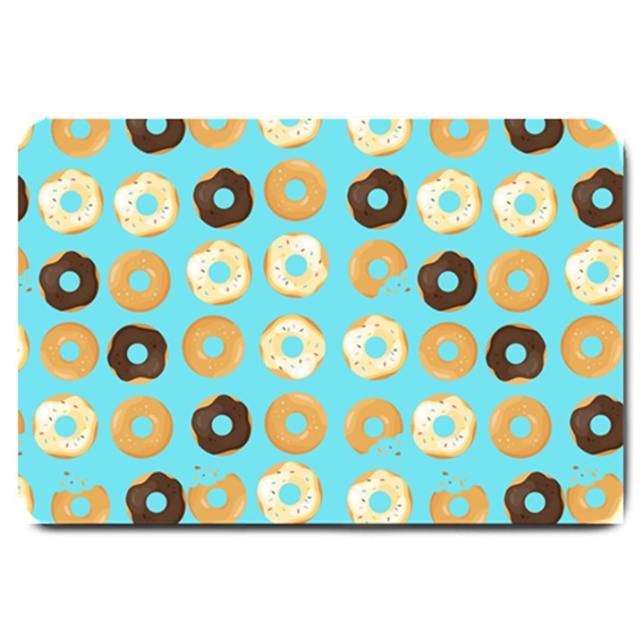 Donuts Pattern With Bites bright pastel blue and brown Large Doormat 