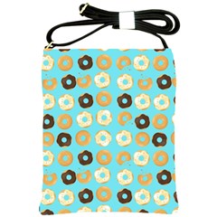 Donuts Pattern With Bites Bright Pastel Blue And Brown Shoulder Sling Bag by genx