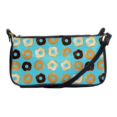 Donuts Pattern With Bites Bright Pastel Blue And Brown Shoulder Clutch Bag by genx