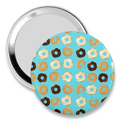 Donuts Pattern With Bites Bright Pastel Blue And Brown 3  Handbag Mirrors by genx