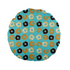 Donuts Pattern With Bites Bright Pastel Blue And Brown Standard 15  Premium Flano Round Cushions by genx