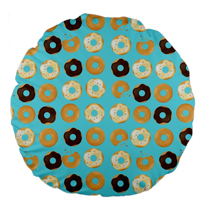 Donuts Pattern With Bites bright pastel blue and brown Large 18  Premium Flano Round Cushions