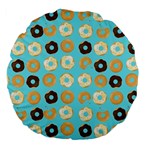 Donuts Pattern With Bites bright pastel blue and brown Large 18  Premium Flano Round Cushions Back