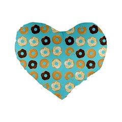 Donuts Pattern With Bites Bright Pastel Blue And Brown Standard 16  Premium Flano Heart Shape Cushions by genx