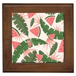 Tropical Watermelon Leaves Pink and green jungle leaves retro Hawaiian style Framed Tiles Front