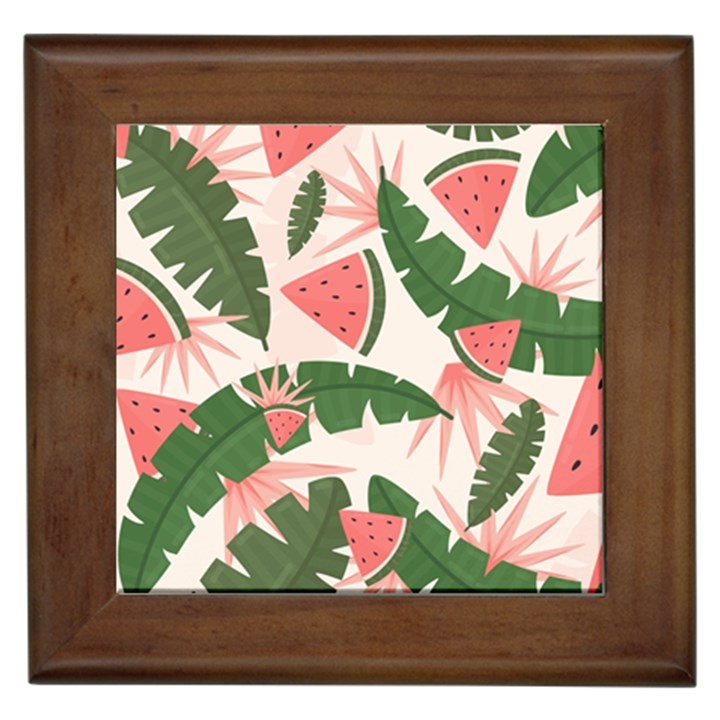 Tropical Watermelon Leaves Pink and green jungle leaves retro Hawaiian style Framed Tiles