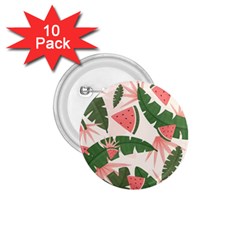 Tropical Watermelon Leaves Pink And Green Jungle Leaves Retro Hawaiian Style 1 75  Buttons (10 Pack) by genx