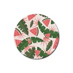 Tropical Watermelon Leaves Pink and green jungle leaves retro Hawaiian style Rubber Round Coaster (4 pack)  Front