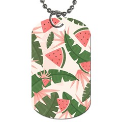 Tropical Watermelon Leaves Pink And Green Jungle Leaves Retro Hawaiian Style Dog Tag (one Side) by genx