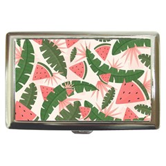 Tropical Watermelon Leaves Pink And Green Jungle Leaves Retro Hawaiian Style Cigarette Money Case by genx